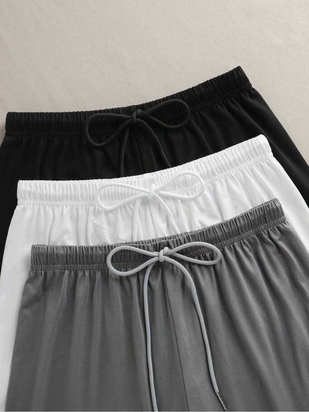 Set of 3 Elastic Drawstring Shorts - Black / White / Gray